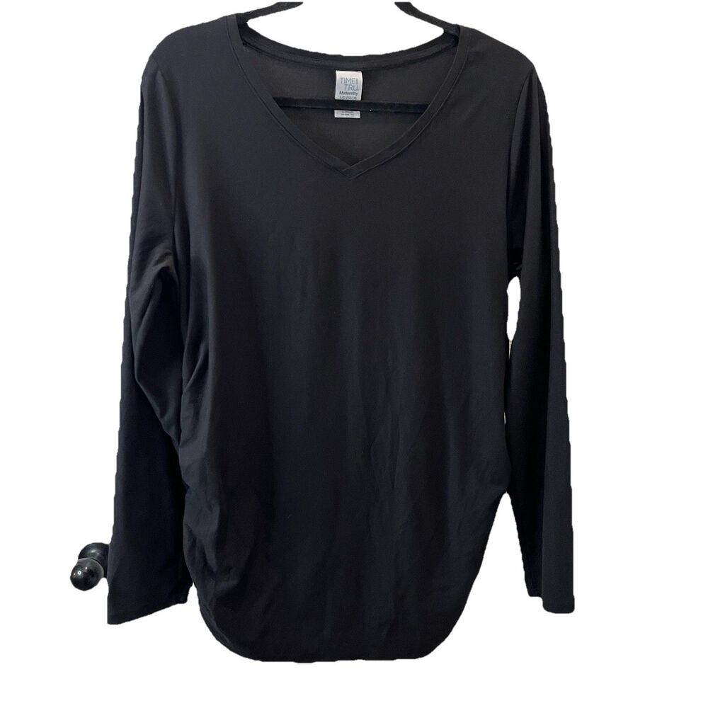 Time and Tru Womens Maternity Shirt Long Sleeves Black Size L 12-14 Pregnancy